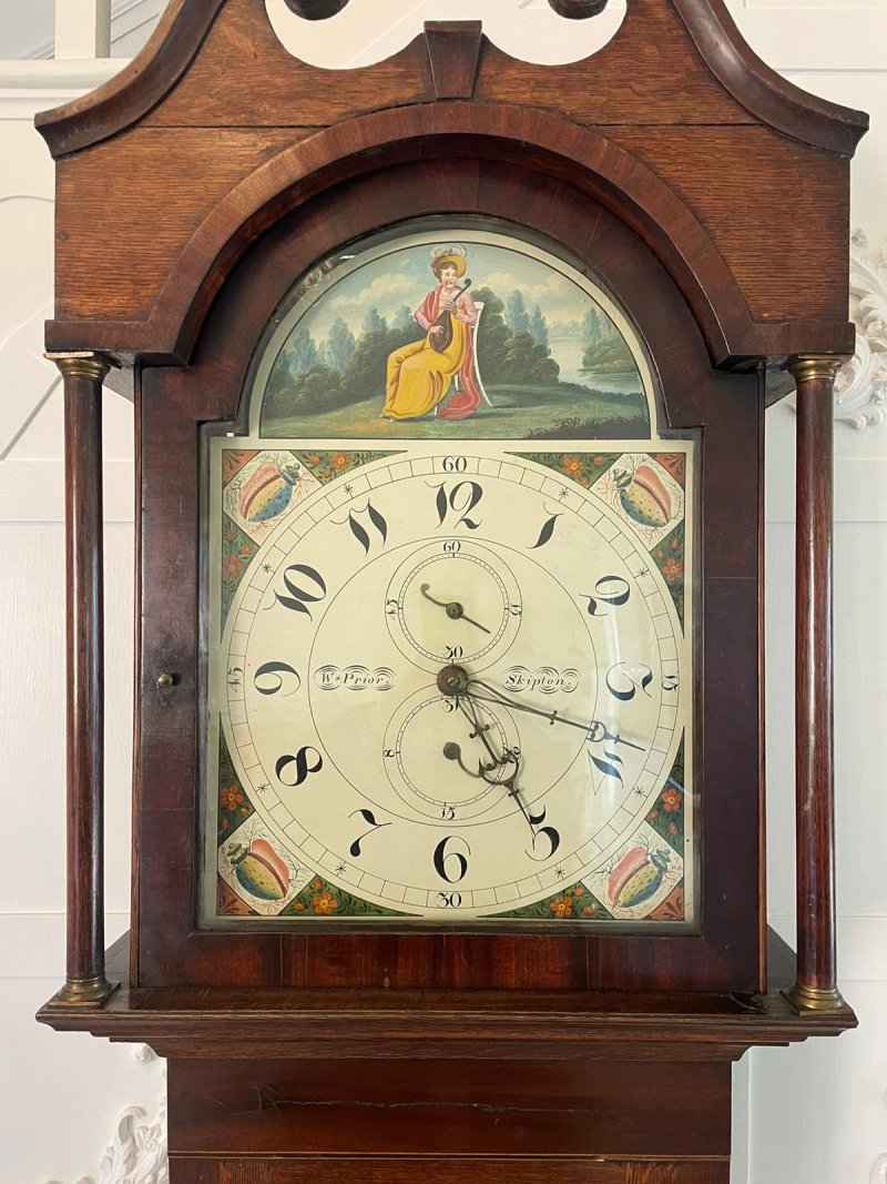 Antique Oak and Mahogany Grandfather Clock by W Prior, Skipton - Image 6